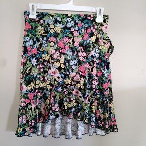 Black Floral Skirt with Ruffle